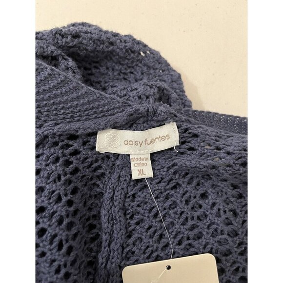 Daisy Fuentes Open Knit Long Cardigan  Size XL Blue Flowy Beachy - Picture 7 of 12